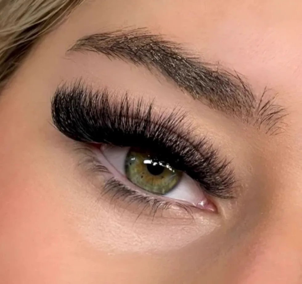 Mega volume eyelash extensions result at Sugaring NYC McKinney — maximum density, dramatic lashes